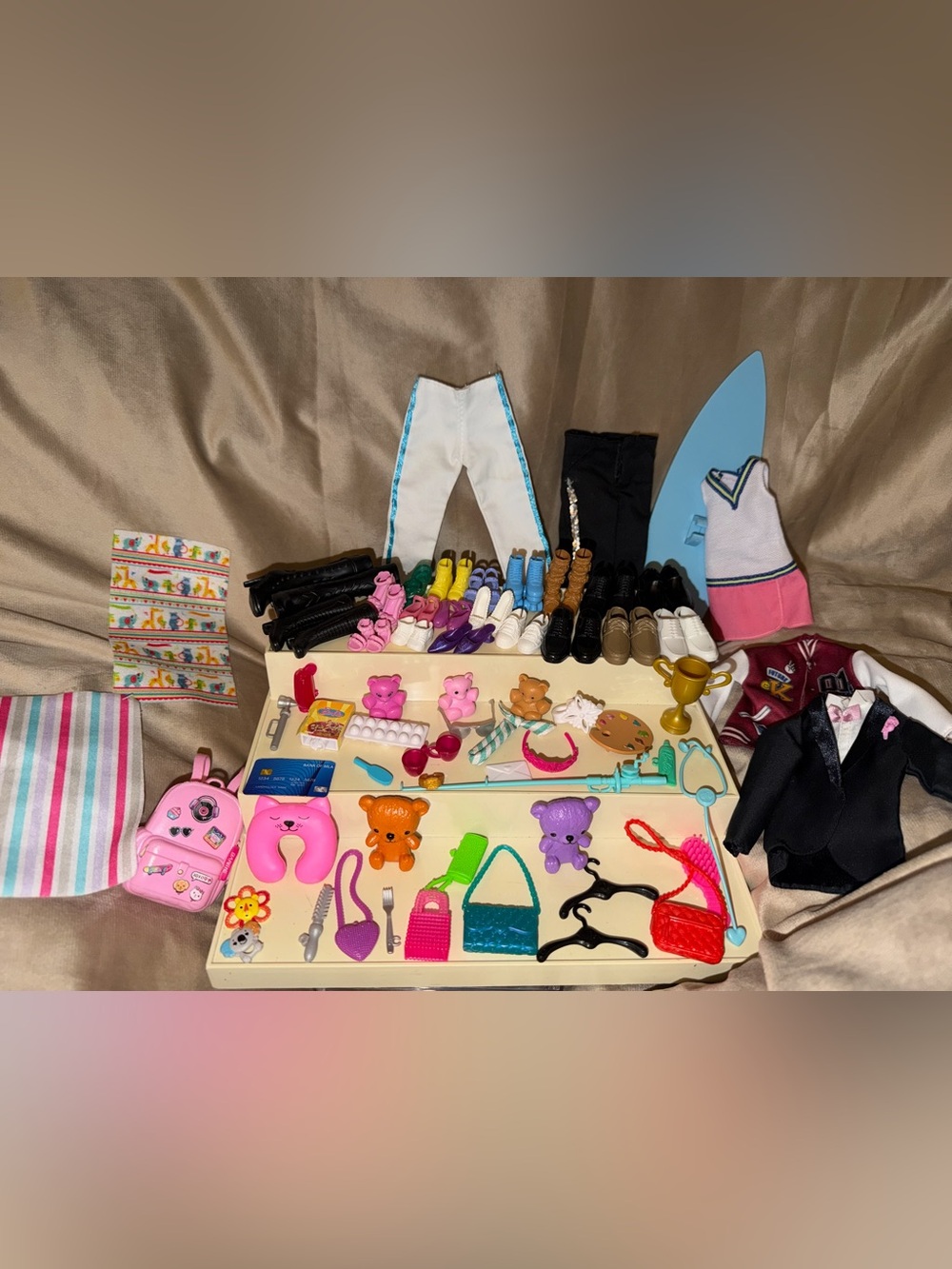 Barbie Doll Accessories Lot Over 80 Pieces Shoes Purses Clothes Jewelry And More